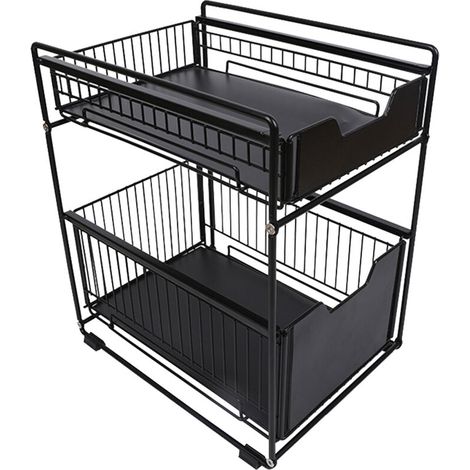 Étagère sous évier pour cuisine/salle de bain, dimensions : 37,4 x 26,5 x 44 cm, noire (1/5)