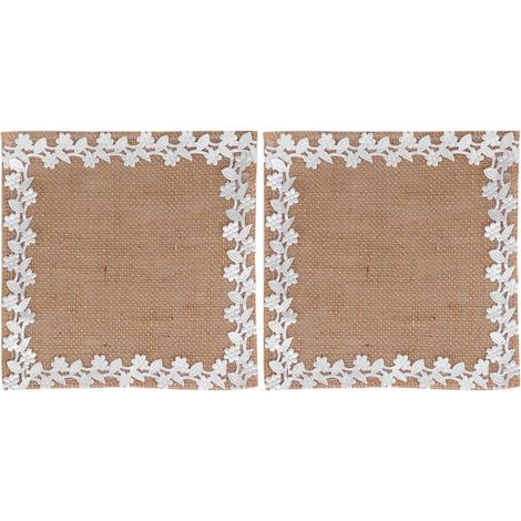 Set de 2 Tapis pour Aliments en Lin Beige Bordure en Dentelle, Style Américain Vintage, Tapis de Table pour Mariages et Restaurants (1/5)