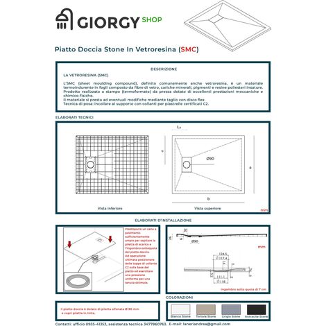 Giorgy – Receveur de douche à encastrer SMC effet pierre – Bonde de vidage incluse Ø90mm – Dimensions 70 x 140 cm – Installation à fleur de sol