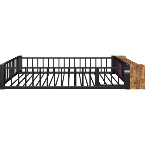 Cama infantil de metal 140 x 200 cm con barrera de seguridad, almacenaje y LED, negra (1/5)