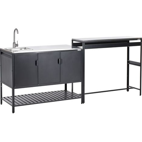 Outdoor-Küche 2er Set mit Spüle MAENZA Schwarz Metall (1/5)