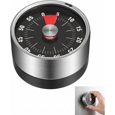 Minuteur de Cuisine, 1 Pièce, Mécanique en Acier Inoxydable, Magnétique, Minuteur Aimanté, Pomodoro Timer pour Cuisson, Pâtisserie, Étude et Sport, sans Piles, Précision Fiable (1/5)