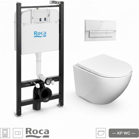 BASTIDOR ROCA ACTIVE PACK CISTERNA EMPOTRADA Y PULSADOR BLANCO NEW CON INODORO SUSPENDIDO ROUND SMART 52 cm TOR 3 ASIENTO FINO