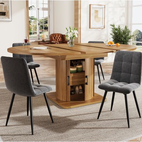 Set tavolo allungabile con 4 sedie in lino MDF OKMYHOME (1/5)