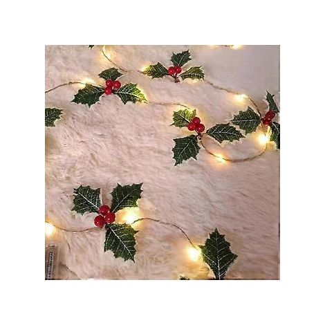 Guirlande lumineuse LED en forme de cloche de Noël, lanterne tandem, décoration de sapin de Noël (2 m, feuilles vertes)