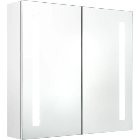 Armoire murale à miroir de salle de bain  Armoire Toilette Moderne avec miroir LED Blanc brillant 62x14x60cm -96680 (1/5)