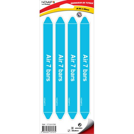 Planche de 4 marqueurs de tuyauterie 250 x 26 mm pour Ø 20 à 50 mm - Air 7 bars - 4707075