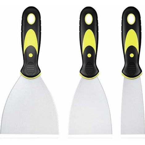 3 Pièces Jeu de Spatules en Acier Inoxydable, Couteau à Enduire avec Spatule à Manche en Plastique, Rayures de Couteau à Palette, Spatule Bricolage pour DIY Décoration Enlèvement de Peinture (1/5)