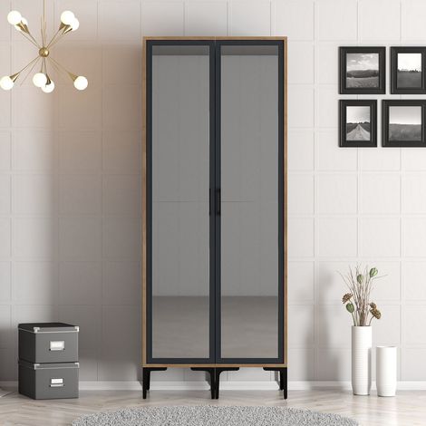 Kleiderschrank Kumsal RR Walnuss Anthrazit Melamin 80x47,5x201,4