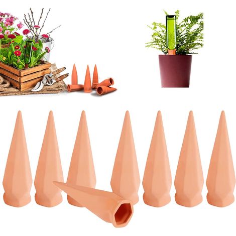 Lot de 8 Ollas en terre cuite, Arrosage automatique, Cône en argile, Pour plantes d'intérieur et jardin (1/5)