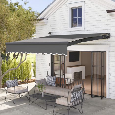 Tendalino a morsetto con manovella, luce solare, braccio estensibile, protezione solare UV 50+, larghezza 300 cm, grigio