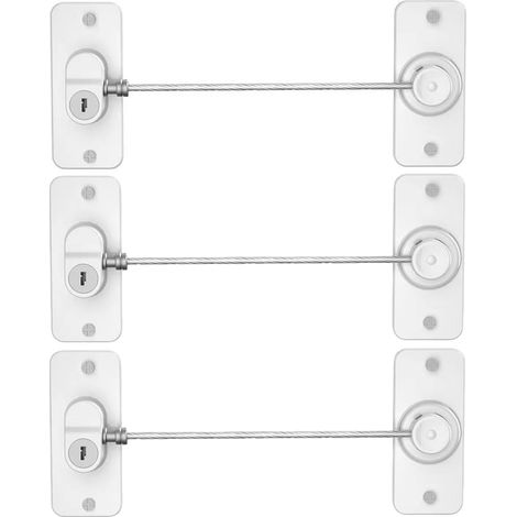 Lot de 3 serrures d'armoire avec clés sans perçage - Verrou de sécurité enfant pour réfrigérateur, tiroir, lave-vaisselle, toilettes - Blanc