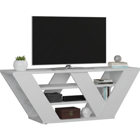 Dmora - Fernsehschrank Pegasus, Ständer für Wohnzimmerfernseher, Niedriges Wohnzimmer-Sideboard, TV-Ständerbasis, 110x30h40 cm, Weiß, mit verstärkter Verpackung