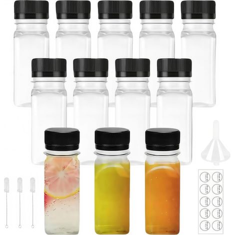12 Mini-Bouteille Plastique, Bouteilles jus Plastique, Bouteilles Réutilisables, Bouteille Jus Fruits, PET Transparent de qualité Alimentaire, Avec Bouchon Hermétique, pour eau, Café Glacé, Smoothies (1/5)