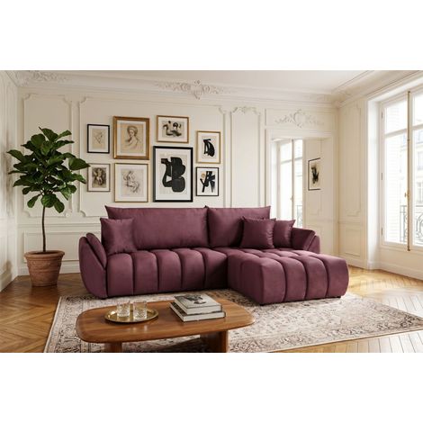 Ecksofa Schlafsofa Sofa COLLIN in Stoff Monolith Weinrot Ottomane Rechts