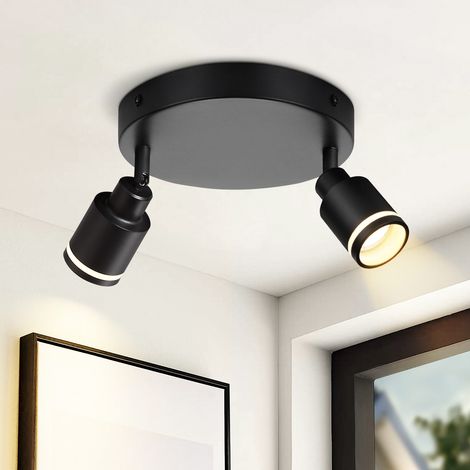 GBLY Spot de Plafond Plafonnier Moderne 2 Ampoules : Spots de Plafond Pivotants Spot de Plafond GU10 Spot en Métal Noir Spot Mural pour Couloir Cuisine Bureau Salon Chambre sans Ampoule