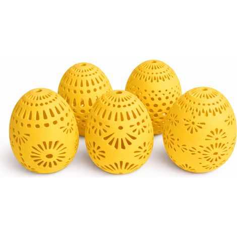 Set di 5 uova di Pasqua gialle traforate, decorazione primaverile (1/3)