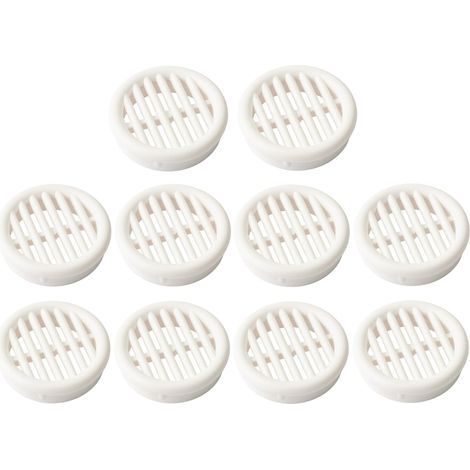 10x Grille de ventilation aération ronde plastique diamètre encastrement 54.5mm hauteur 11.5mm cache protection plafond mur menuiserie, blanc (1/4)