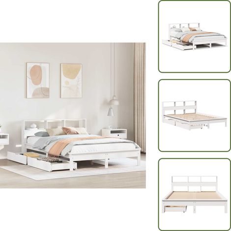 vidaXL Lit bibliothèque sans matelas blanc 150x200 cm bois pin massif
