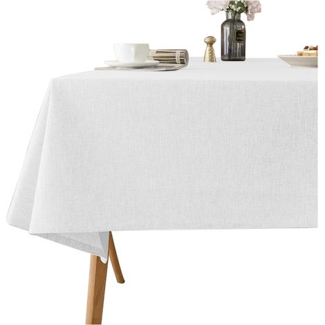 WEISSE LEINEN Tischdecke für Tisch 140x240cm ELEGANT BOHO