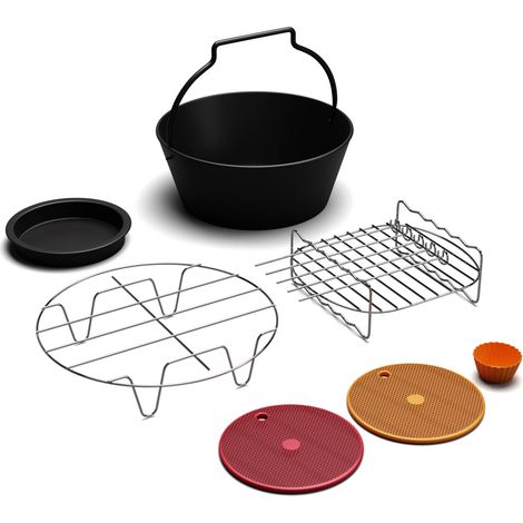 Klarstein AeroVital Deluxe Heißluftfritteuse Zubehör  Grillrost, Bbq-Set, Pizzapfanne, Kuchenform, Silikonformen & Matte, Spülmaschinenfest, Antihaft, Kompatibel Mit AeroVital Modellen
