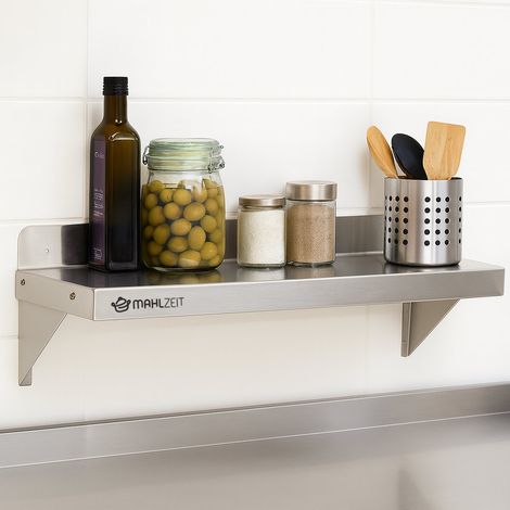 Mahlzeit Edelstahl Wandregal, 120 x 30 cm, Küchenregal Hängeregal Wandregal Wandbord Regal