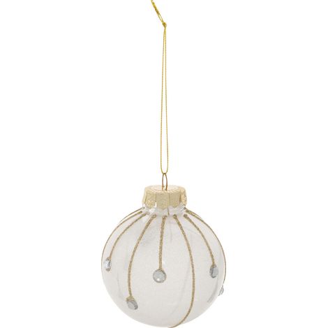 Déco Sapin Boule de Noël D 8 cm Blanc Doré et Strass - Feeric Christmas