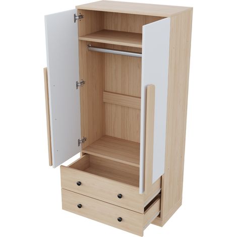 Armoire double portes avec tiroirs et étagères 70x40x170 cm bois et blanc (1/5)