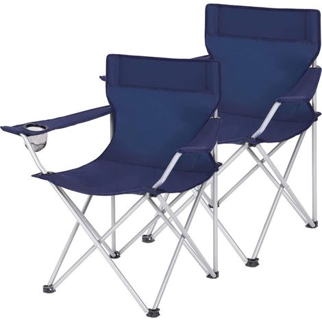 Lot de 2 chaises de camping pliables sièges pliantes extérieur confortable avec accoudoirs et porte-gobelets cadre stable capacité de charge 120 kg bleu foncé gcb01in (1/4)