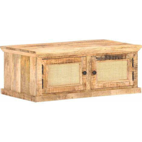 Table basse-Table Salon-Table d'appoint 90x50x35 cm Bois de manguier et canne naturelle 679401 (1/5)