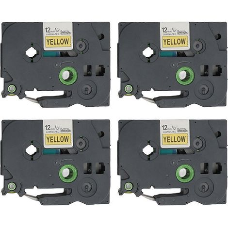 4 rouleaux de ruban de rechange pour étiqueteuse, 12 mm, imperméables, résistants, fond jaune, lettres noires