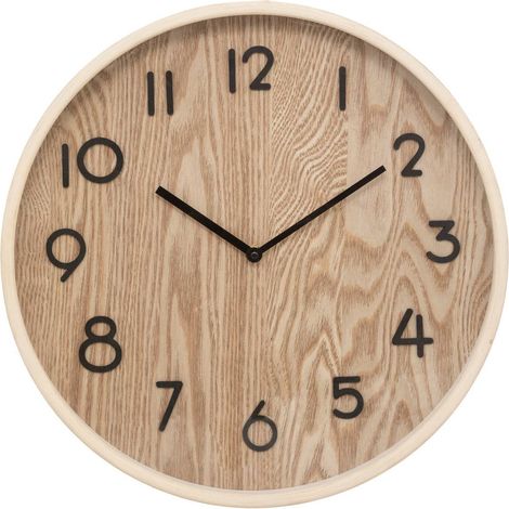 Atmosphera – Horloge murale en bois clair D 38 cm – MDF imitation bois – Silencieuse avec grands chiffres – Pour salon, bureau ou cuisine (1/4)