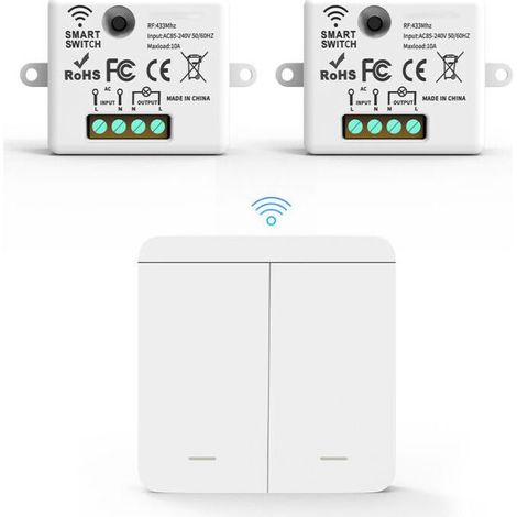 RF433 Kabelset mit 2 Empfängern und 1 Wandschalter, drahtlose Lichtschalter mit Sender und Empfänger, 10 A 240 V (1/5)