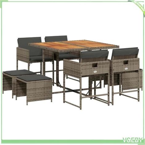 Ensemble à manger de jardin - FAFEICY - 3211322 - Résine tressée gris - Table bois d'acacia - Coussins amovibles (1/5)