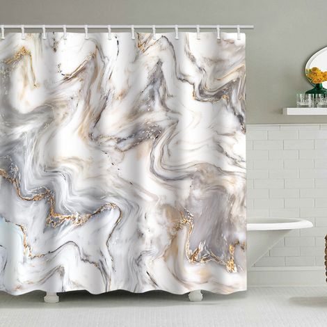 Duschvorhang mit Marmormuster (200 x 230 cm), bedruckter, wasserdichter Stoffduschvorhang, Duschvorhang aus Polyester mit geometrischem Muster, inklusive 12 Haken.