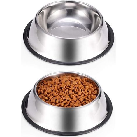 Juego de 2 cuencos de acero inoxidable para perros - Antideslizantes y apilables - D22,5H5,2cm (1/4)