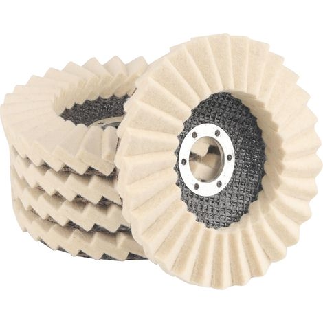 Lot de 5 disques de polissage 125 mm, 22,2 mm en feutre de laine, pour meuleuse d'angle, résistants à l'abrasion et collés en toute sécurité, pour le ponçage et le polissage de la peinture, de l'acier (1/5)