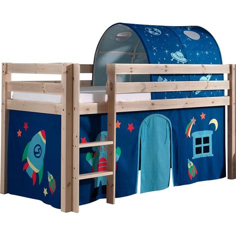 SLEEPY - Lit Mi-Haut en Pin Naturel 90x200cm Housse et Tunnel Astro (1/5)