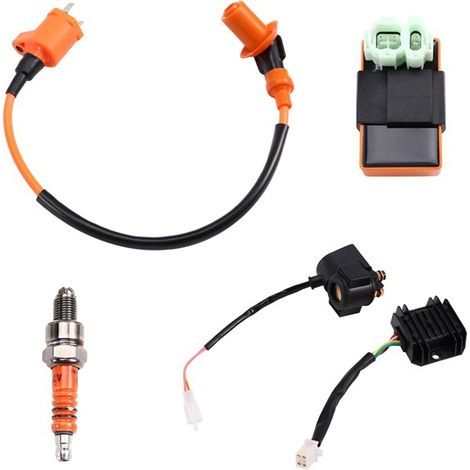1 set of colors: see photo. Materials: metal and ABS. Ignition coil and spark plug for motorcycle/scooter. (1/4)