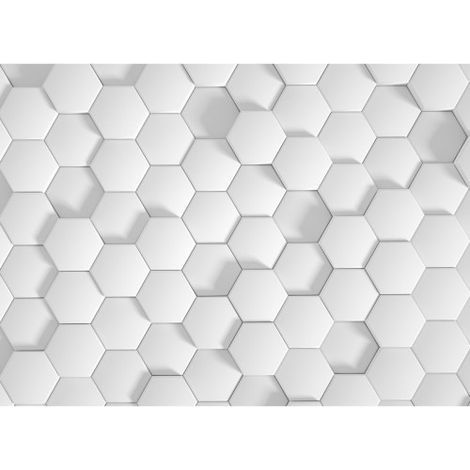 Papier peint panoramique 3D blanc & gris idéal chambre Tapisserie panoramique grise motif hexagone Papier peint panoramique moderne pour salon (1/4)