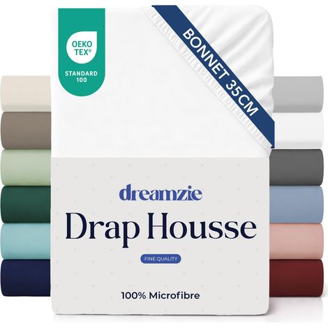Drap Housse 90x200cm Blanc Cassé Grand Bonnet 35cm (1/5)