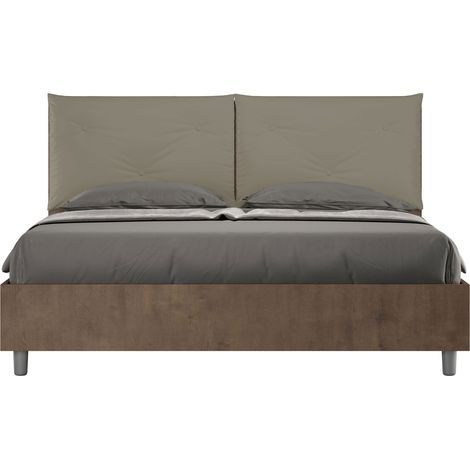 Letto Matrimoniale 160x190 cm con Rete Struttura Noce con Cuscini in Similpelle Egos Appia Cappuccino (1/4)