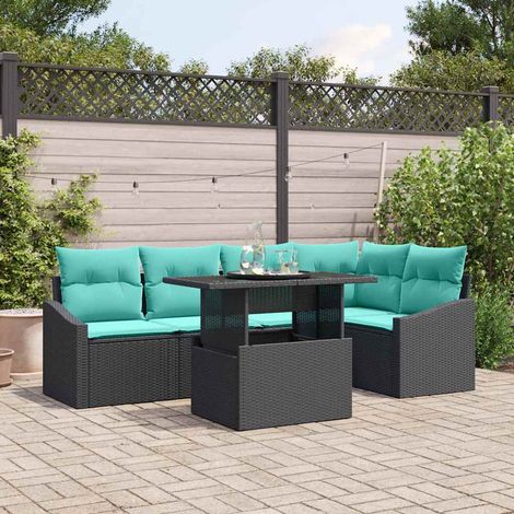 Salon de Jardin Modulaire 6 Pièces en Polyrotin Canapé et Table Noir et Bleu - PANGIVO (1/5)