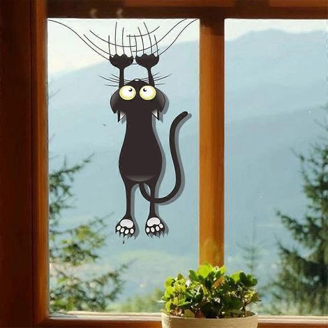 Sticker mural miroir en PVC « Falling Down for Cat » pour une décoration créative à faire soi-même, imperméable, pour fenêtre, chambre, chambre d'enfant, salle de jeux, maison (1/4)