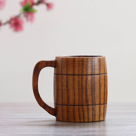 350ml chope en bois vintage avec anse, grande capacité gobelet à bière (1/4)