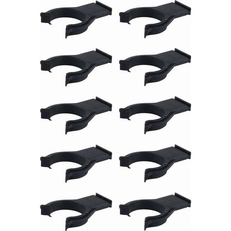 Confezione da 10 clip di fissaggio per battiscopa in plastica nera, Ø 34 mm. Fissaggio rapido per cucina e bagno, per una facile installazione. (1/2)