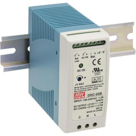 Mean Well DRC-60A Alimentatore per guida DIN 13.8 V/DC 2.8 A 59 W Num. uscite:2 x Contenuto 1 pz. (1/2)