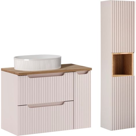 Set mobile lavabo singolo 80cm 3 cassetti e colonna Riva Cachemire e Legno (1/5)