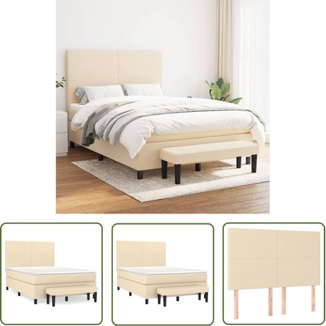 The Living Store Boxspringbett mit Matratze Creme 140x200 cm Stoff - Boxspringbett - Doppelbett - Cremefarbenes Bett - Betten Mit Stauraum - Federkernmatratze (1/5)