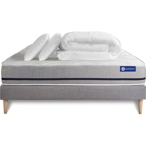 Ensemble matelas sommier Actilatex soft 200 x 200 cm 2 oreillers et couette Latex et mémoire de forme - Couleur : Gris (1/5)